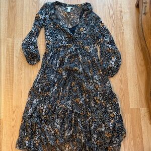 H&M Black and Orange Floral Long Sleeve Dress